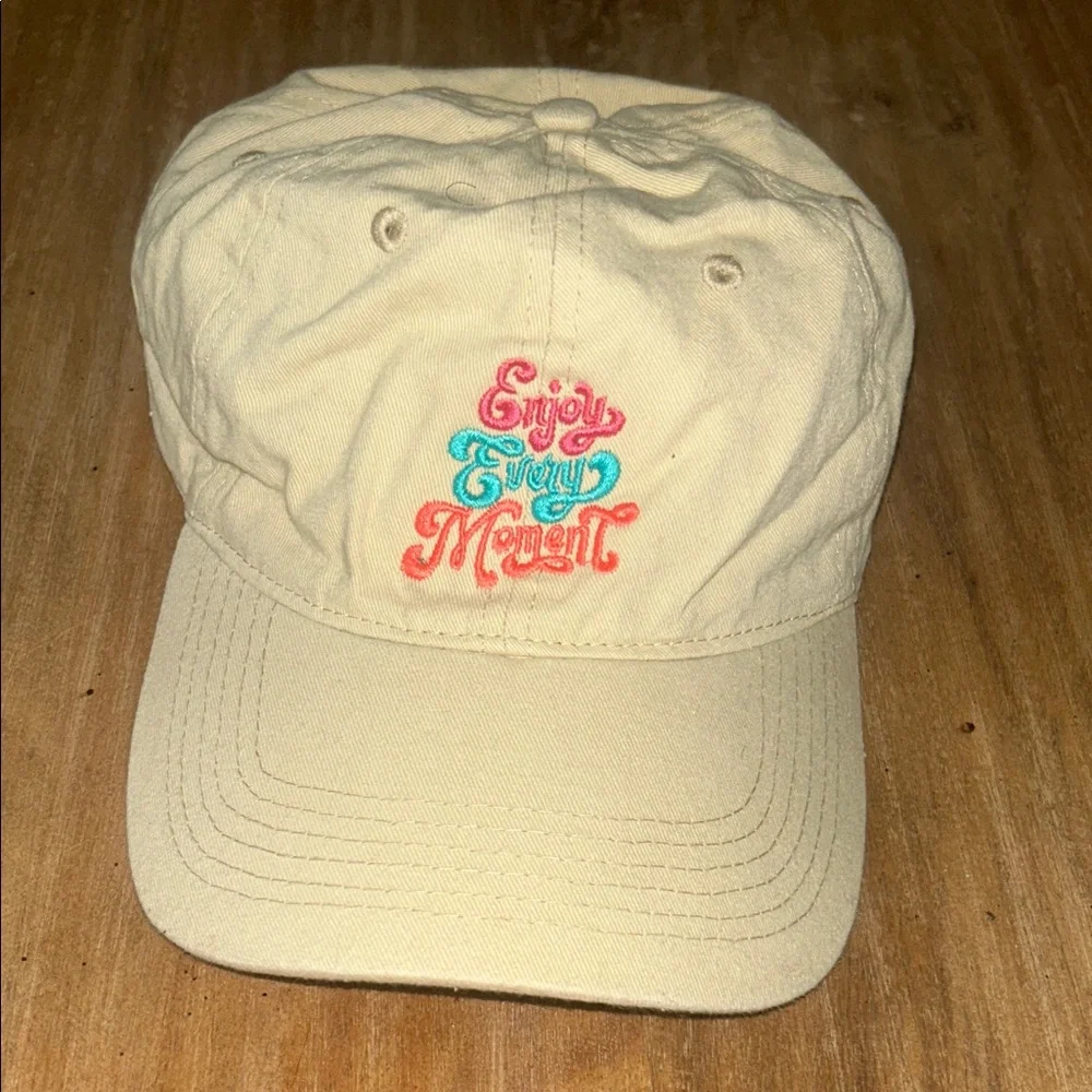 Enjoy‎ Every Moment Embroidered Baseball Cap Beige Tan Adjustable Strap Hat